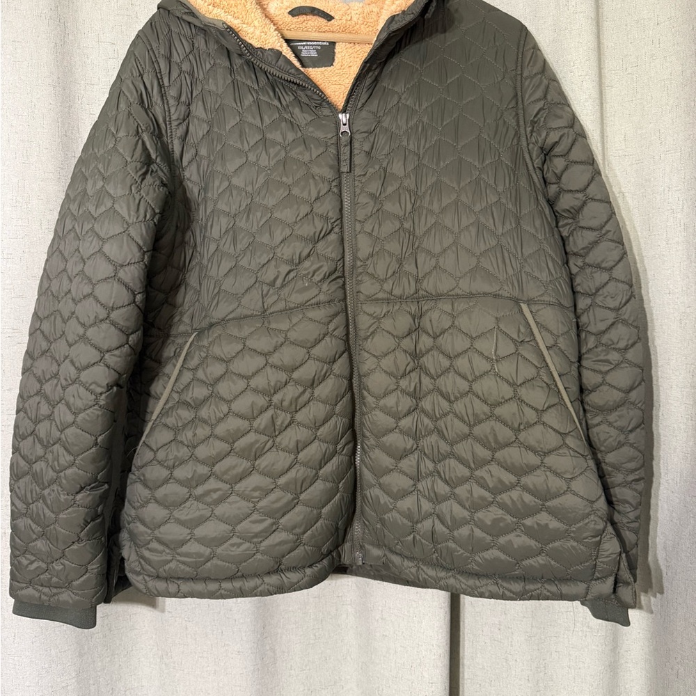 Amazon Essentials Olive Green Quilted Jacket XXL Womens Fleece lined